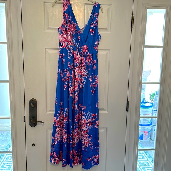 Hotsquash London maxi dress sz 12 (US) w belt NWT cherry blossom print - Picture 1 of 9